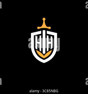 Lettre créative HH logo jeu esport avec graphique vectoriel bouclier Illustration de Vecteur