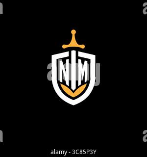 Lettre créative NM logo gaming esport avec graphique vectoriel Shield Illustration de Vecteur