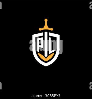 Lettre créative PL logo de jeu esport avec graphique vectoriel de bouclier Illustration de Vecteur