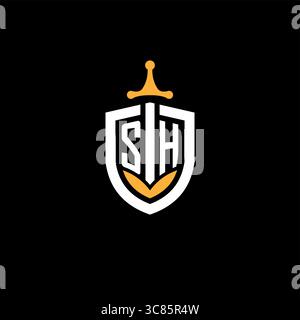 Lettre créative SH logo jeu esport avec graphique vectoriel bouclier Illustration de Vecteur