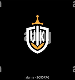 Lettre créative VK logo jeu esport avec graphique vectoriel bouclier Illustration de Vecteur