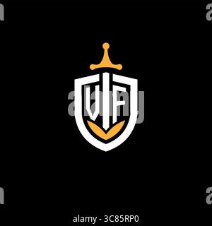 Lettre créative VF logo jeu esport avec graphique vectoriel bouclier Illustration de Vecteur