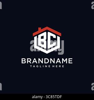 Lettre initiale BC logo avec des idées de conception de forme hexagonale de toit de maison vecteur graphique graphique Illustration de Vecteur
