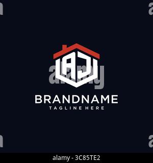 Lettre initiale AJ logo avec des idées de conception de forme hexagonale de toit de maison vecteur graphique graphique Illustration de Vecteur
