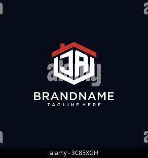 Lettre initiale JA logo avec des idées de conception de forme hexagonale de toit de maison vecteur graphique graphique Illustration de Vecteur