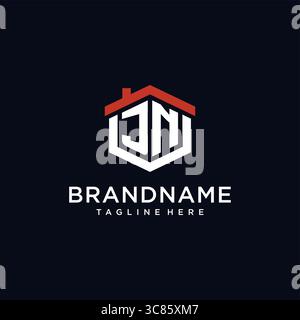 Lettre initiale JN logo avec le graphique vectoriel graphique vectoriel d'idées de conception de forme hexagonale de toit à la maison Illustration de Vecteur