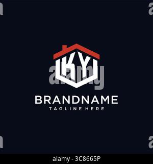 Lettre initiale KY logo avec des idées de conception de forme hexagonale de toit de maison vecteur graphique graphique Illustration de Vecteur