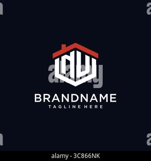 Lettre initiale NU logo avec des idées de conception de forme hexagonale de toit de maison vecteur graphique graphique Illustration de Vecteur