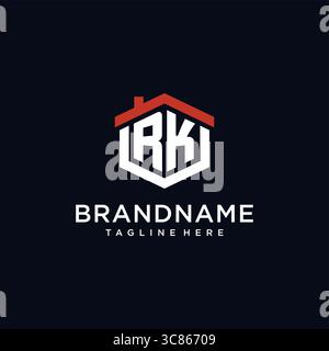 Lettre initiale RK logo avec le toit de la maison d'idées de conception de forme hexagonale vecteur graphique graphique Illustration de Vecteur