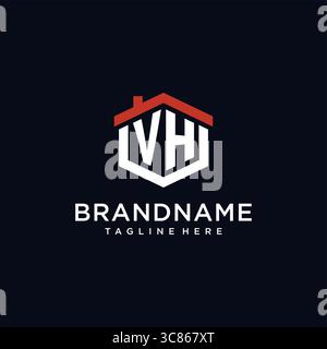 Lettre initiale VH logo avec des idées de conception de forme hexagonale de toit de maison vecteur graphique graphique Illustration de Vecteur