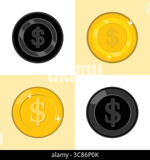 Pièce de dollar, vecteur d'illustration d'argent d'icône d'or Illustration de Vecteur