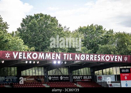Vejle, Danemark. 01 août 2025. Le Vejle Stadion est prêt pour le match de 3F Superliga entre Vejle BK et Odense BK à Vejle. Banque D'Images