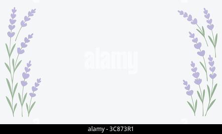 Un modèle de carte rectangulaire horizontal avec des illustrations de branches lavande encadrant les bords. Illustration de Vecteur