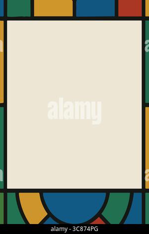 Cadre rectangulaire orné d'un motif mosaïque inspiré des vitraux dans les tons vert, orange et bleu. Illustration de Vecteur