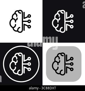Cet ensemble d’icônes polyvalent représente un cerveau connecté à un réseau, symbolisant l’intelligence artificielle et l’apprentissage automatique. Parfait pour la technologie et Un Illustration de Vecteur