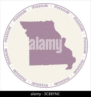 Logo rond Missouri. Forme d'état de la construction des anneaux. Missouri texte autour de l'état. Illustration vectorielle. Illustration de Vecteur
