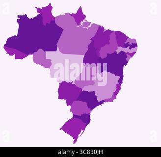 Carte du Brésil avec états. Juste une carte de frontière de pays simple avec la division d'état. Palette de couleurs violettes. Illustration de Vecteur