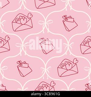 Motif sans couture de crayon de fête de mariage coquette. Fond sans fin de fête d'ogée rose. Couverture damassée festive girly. Motif d'anniversaire de motif de surface. Illustration de Vecteur