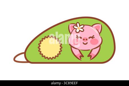 Ruban correcteur de style kawaii orné d'un adorable motif cochon. Le personnage mignon apporte du charme à toute collection de papeterie, faisant des corrections Illustration de Vecteur