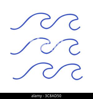 Vagues dans le style artistique de ligne bleu marine. Icône nautique dessinée à la main. Illustration isolée du vecteur de contour. Illustration de Vecteur