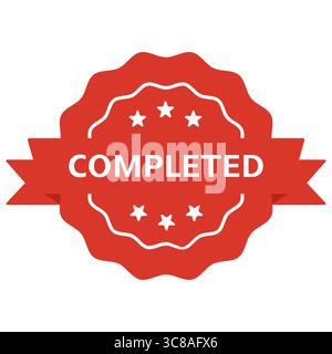 Badge rouge complété avec étoiles et ruban dans un style plat. Illustration vectorielle Illustration de Vecteur