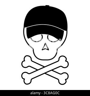 Crâne avec os croisés portant une casquette noire, graphique minimaliste. Illustration vectorielle Illustration de Vecteur