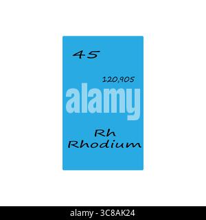 Bloc d'éléments en rhodium. Numéro atomique quarante-cinq. Vecteur de symbole chimique. Fond bleu éclatant. Illustration de Vecteur