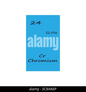 Bloc d'éléments en chrome. Numéro atomique vingt-quatre. Vecteur de symbole chimique. Fond bleu éclatant. Illustration de Vecteur