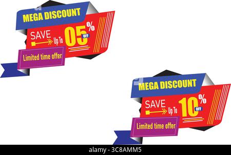 Mega discount offre à durée limitée bannière de vente de ruban avec typographie en gras et pourcentage de réduction sur l'actif marketing graphique Illustration de Vecteur