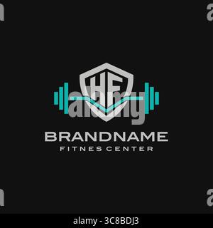 Design de logo Creative lettre HF pour le graphisme vectoriel de gymnastique ou de fitness Illustration de Vecteur