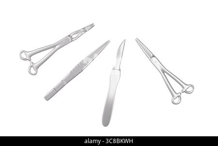 Scalpel, pince hémostatique et ainsi de suite outils chirurgicaux, rendu 3D. illustration 3d. Banque D'Images
