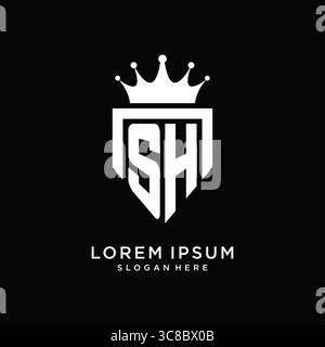 Lettre SH logo monogramme style d'emblème avec modèle de conception de forme de couronne vecteur graphique graphique graphique Illustration de Vecteur