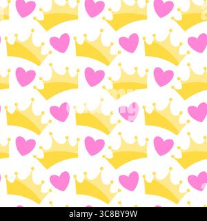 motif sans couture festif avec des couronnes jaunes et des formes de coeur, pour des motifs d'anniversaire ou festifs. Illustration de Vecteur