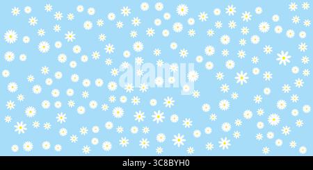 Fond bleu clair fantaisiste avec des fleurs de marguerite blanches dispersées. Illustration de Vecteur