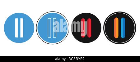 Icônes de pause colorées définies sur un fond blanc. Illustration de Vecteur
