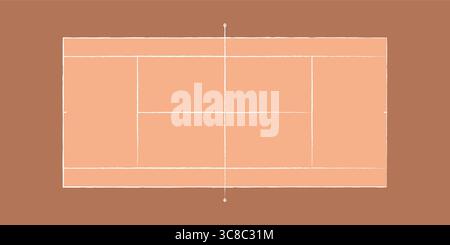 Vue de dessus du court de tennis avec surface en argile réaliste et filet. Fond de terrain de sport pour la compétition, l'entraînement, le tournoi ou le match. Disposition idéale pour Illustration de Vecteur