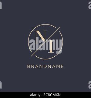 Lettre initiale ni logo avec simple ligne de cercle élégant look monogramme style graphique vectoriel de style de logo Illustration de Vecteur