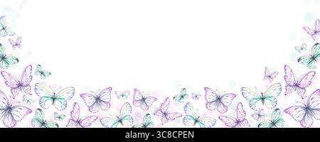 Fond papillon aquarelle horizontale. Parfait pour les projets de bricolage, cartes, invitations, affiches, scrapbooking, branding, emballage. Papillons pour Banque D'Images