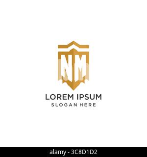 Logo monogramme NM avec forme géométrique de bouclier, élégant graphique vectoriel de conception de logo initial de luxe Illustration de Vecteur