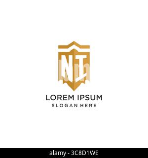 Logo Monogram ni avec forme géométrique de bouclier, élégant graphique vectoriel de conception de logo initial de luxe Illustration de Vecteur