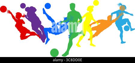 Soccer Football joueurs masculin femmes silhouettes Illustration de Vecteur