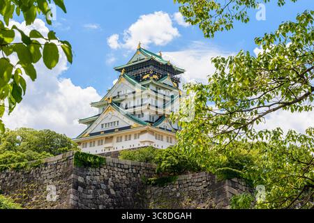 Vues encadrées d'arbres du château d'Osaka, Osaka, Kansai, Japon Banque D'Images