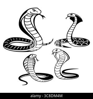 Ensemble d'Arafura File Snake Cobra Snake illustrations dans le style tribal noir et blanc Illustration de Vecteur