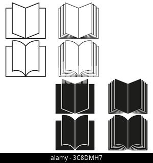 Collection d'icônes de livre. Symbole d'apprentissage de lecture. Vecteur de littérature éducative. Conception de pages ouvertes. SPE 10. Illustration de Vecteur