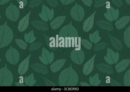 Le vert dessiné à la main laisse un motif sans couture de luxe. Motif Botanical Leves. Feuilles de plantes d'art de ligne dorée et verte et motif de vecteur de feuillage Illustration de Vecteur