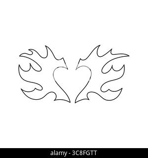 Une combinaison artistique d'un symbole de coeur et d'ailes abstraites, créant un style minimaliste d'art de ligne. Parfait pour les amateurs de design, tatouages et motifs Illustration de Vecteur