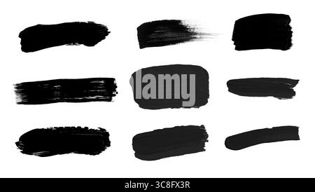 Coups de pinceau noirs isolés sur fond blanc. Contour abstrait d'encre. Coup de pinceau aquarelle. Maquette de conception. Banque D'Images
