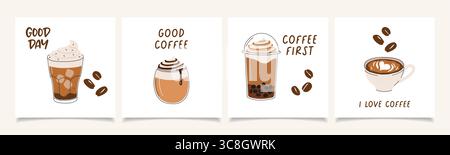 Café dessiné à la main et tendance. Collection de tasses à café. Conception pour affiche, autocollants, cartes Illustration de Vecteur