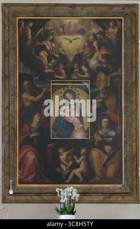Tableau de Pietro Volponi (XVIIe s.) montrant des saints en adoration autour de Madonna del Latte (copie du XIVe s.), église San Paolo (Chiesa di San Paolo), Pist Banque D'Images