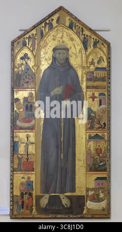 Saint François et histoires de sa vie par Guido di Graziano (après 1270), tempera et or sur panneau, Pinacothèque Nazionale di Siena, Italie. Banque D'Images